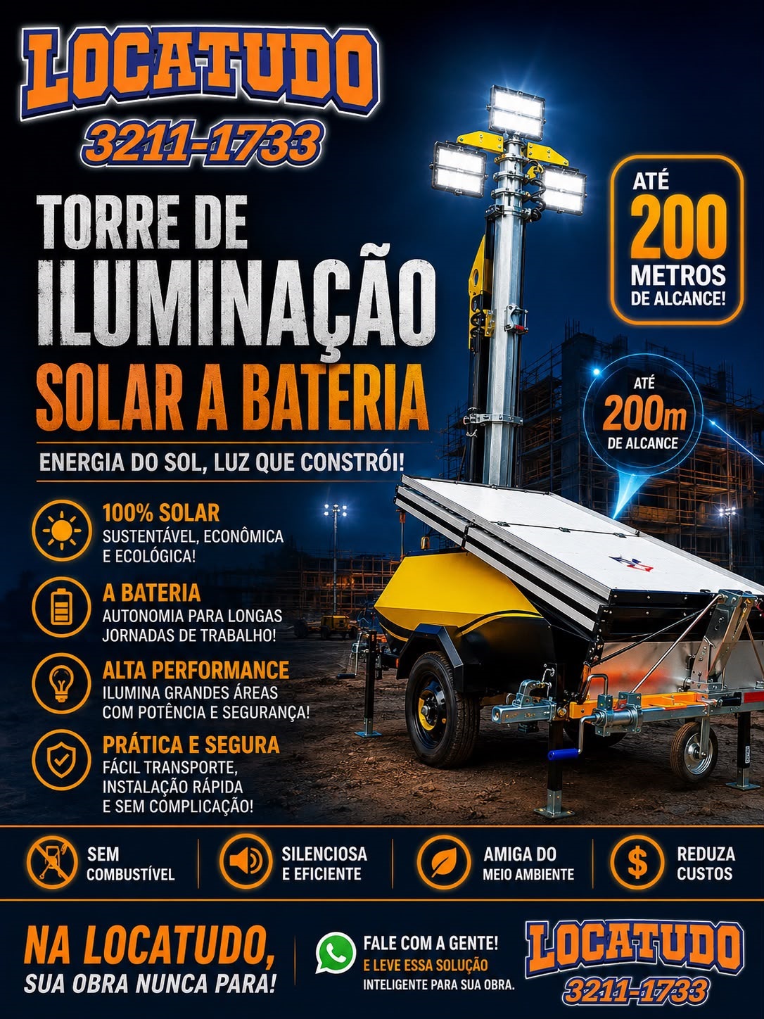 Torre de Iluminação Solar a Bateria